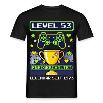1973 Level 53 Unlocked Gamer Birthday Vintage - Men's T-Shirt - black - Front - AI Model Male 178 light (178cm)