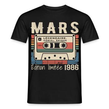 Geburtstag 1986 März 1986 geboren im März 1986 - Männer T-Shirt - Schwarz - Vorne - AI Model Male 178 light (178cm)