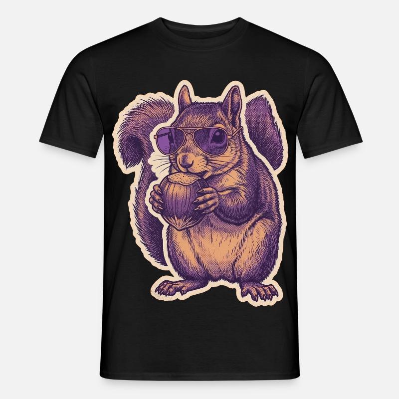 Eichhörnchen Mit Sonnenbrille Knabbert Haselnuss - Männer T-Shirt - Schwarz