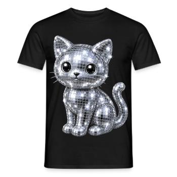 Katze Disco Glitzer - Männer T-Shirt - Schwarz - Vorne - AI Model Male 178 light (178cm)