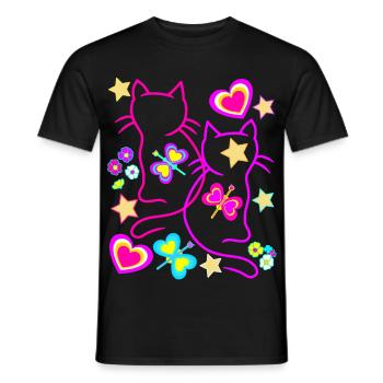Katzen Katze Retro Vintage 80er 90er Kinder - Männer T-Shirt - Schwarz - Vorne - AI Model Male 178 light (178cm)