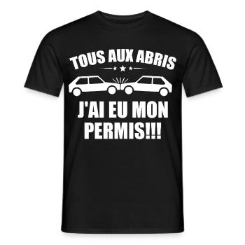Tous aux abris j'ai eu mon permis - T-shirt homme - noir - Devant - AI Model Male 178 light (178cm)