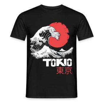 Tokio Japan Asien Meer Welle Berg Sonne Stadt - Männer T-Shirt - Schwarz - Vorne - AI Model Male 178 light (178cm)
