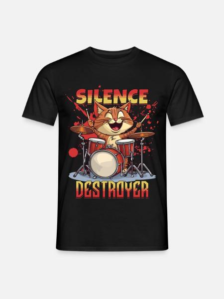Schlagzeug Drums Silence Destroyer Katze Lustig - Männer T-Shirt - Schwarz