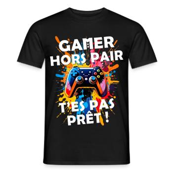 Gamer passionné de jeux vidéo console geek gaming - T-shirt homme - noir - Devant - AI Model Male 178 light (178cm)