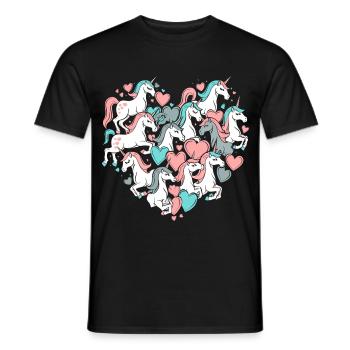 Unicorn Unicorns Heart Heart Shape Love Colorful Cute - Men's T-Shirt - black - Front - AI Model Male 178 light (178cm)