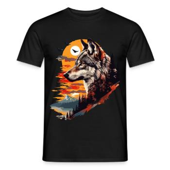 Wolf Wolf's Head Forest Nature Mountains Wilderness Sun - Men's T-Shirt - black - Front - AI Model Male 178 light (178cm)