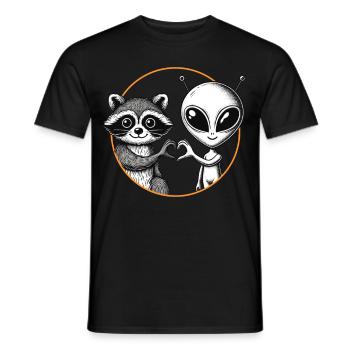 Raccoon, Alien, Heart Hand, Love - Men's T-Shirt - black - Front - AI Model Male 178 light (178cm)
