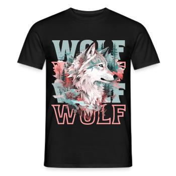Wolf Wolf's Head Forest Nature Mountains Wilderness Colorful - Men's T-Shirt - black - Front - AI Model Male 178 light (178cm)