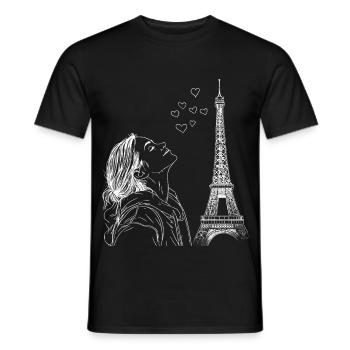 Paris Tour Eiffel France Femme Coeurs Line Art - T-shirt homme - noir - Devant - AI Model Male 178 light (178cm)