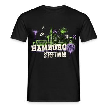 Hamburg Skyline City Germany Graffiti - Men's T-Shirt - black - Front - AI Model Male 178 light (178cm)