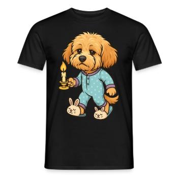 Müder Maltipoo im Pyjama mit Kerze Comicstil - Männer T-Shirt - Schwarz - Vorne - AI Model Male 178 light (178cm)