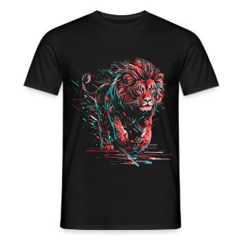 Lion Neon Lion Head Colorful Predator Animal Wild - Men's T-Shirt - black - Front - AI Model Male 178 light (178cm)