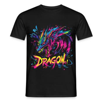 Dragon Colorful Fantasy Magic Mysticism Mythology Art - Men's T-Shirt - black - Front - AI Model Male 178 light (178cm)