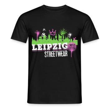 Leipzig Skyline Stadt Deutschland Graffiti Kunst - Männer T-Shirt - Schwarz - Vorne - AI Model Male 178 light (178cm)