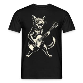 Guitar, Rock Music, Cat, Guitarist, Heavy Metal - Men's T-Shirt - black - Front - AI Model Male 178 light (178cm)