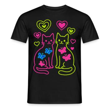 Chat, Chats, Papillon, Printemps, Années 80, Années 90 - T-shirt homme - noir - Devant - AI Model Male 178 light (178cm)