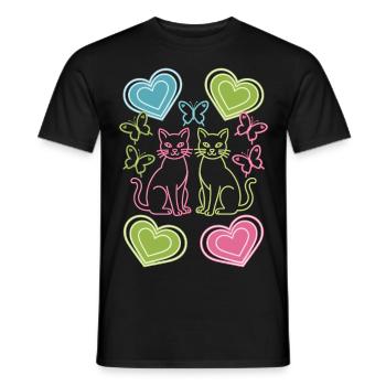 Chat, Chats, Papillon, Printemps, Années 80, Années 90 - T-shirt homme - noir - Devant - AI Model Male 178 light (178cm)