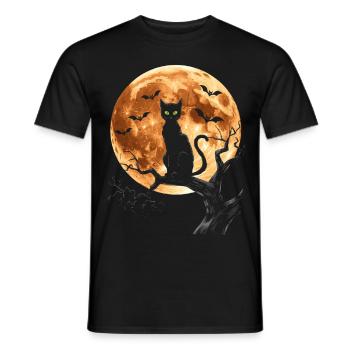 Halloween, Black Cat, Moon, Halloween Party - Men's T-Shirt - black - Front - AI Model Male 178 light (178cm)