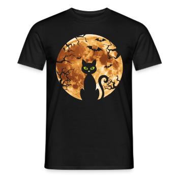 Halloween, Black Cat, Moon, Halloween Party - Men's T-Shirt - black - Front - AI Model Male 178 light (178cm)