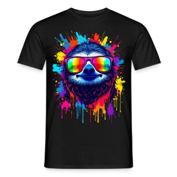 Faultier Bunt Pop Art Regenbogenfarben - Männer T-Shirt - Schwarz - Vorne - AI Model Male 178 light (178cm)
