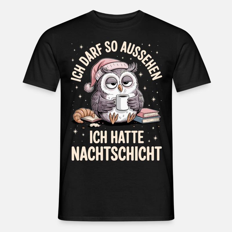 Nachtschicht Nachtdienst Krankenschwester Eule - Männer T-Shirt - Schwarz