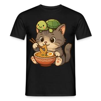 Chat mignon, chaton mignon, tortue ramen - T-shirt homme - noir - Devant - AI Model Male 178 light (178cm)