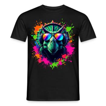 Triceratops DJ Dino Fans Neon Graffiti Style - T-shirt homme - noir - Devant - AI Model Male 178 light (178cm)