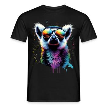 Lemur mit Sonnenbrille in Regenbogenfarben - Männer T-Shirt - Schwarz - Vorne - AI Model Male 178 light (178cm)