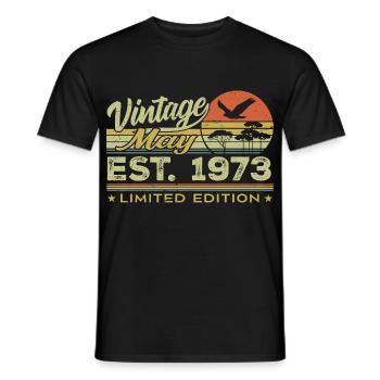 Anniversaire Mai 1973, nés en mai 1973 - May 1973 - T-shirt homme - noir - Devant - AI Model Male 178 light (178cm)