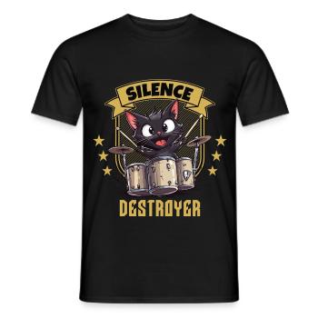 Schlagzeug Drums Silence Destroyer Katze Lustig - Männer T-Shirt - Schwarz - Vorne - AI Model Male 178 light (178cm)