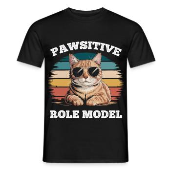 Funny Tabby Cat Pawsitive Role Model - Men's T-Shirt - black - Front - AI Model Male 178 light (178cm)