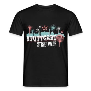 Stuttgart Skyline Stadt Deutschland Graffiti Kunst - Männer T-Shirt - Schwarz - Vorne - AI Model Male 178 light (178cm)