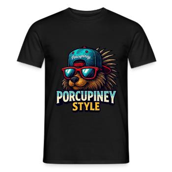 PORCUPINEY STYLE - Men's T-Shirt - black - Front - AI Model Male 178 light (178cm)