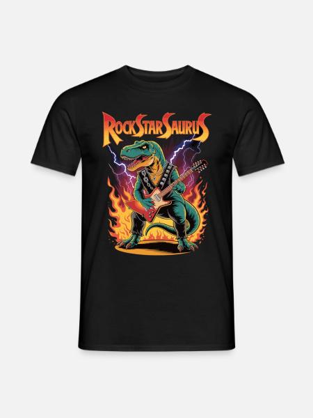 RockStarSaurus - Männer T-Shirt - Schwarz