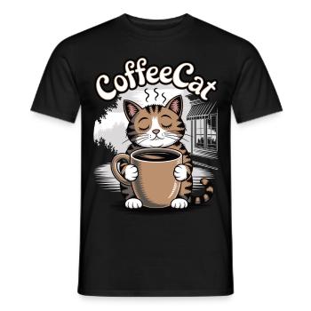 Coffee Cat - Men's T-Shirt - black - Front - AI Model Male 178 light (178cm)