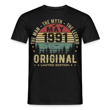 May 1991 34th Anniversary Gift May 1991 May 1991 - Men's T-Shirt - black - Front - AI Model Male 178 light (178cm)