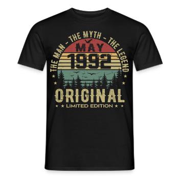 May 1992 33rd Anniversary Gift May 1992 May 1992 - Men's T-Shirt - black - Front - AI Model Male 178 light (178cm)
