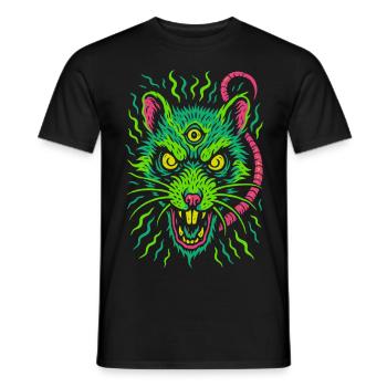 Dreiaugige Neon-Ratte mit Wahnsinnsblick - Männer T-Shirt - Schwarz - Vorne - AI Model Male 178 light (178cm)