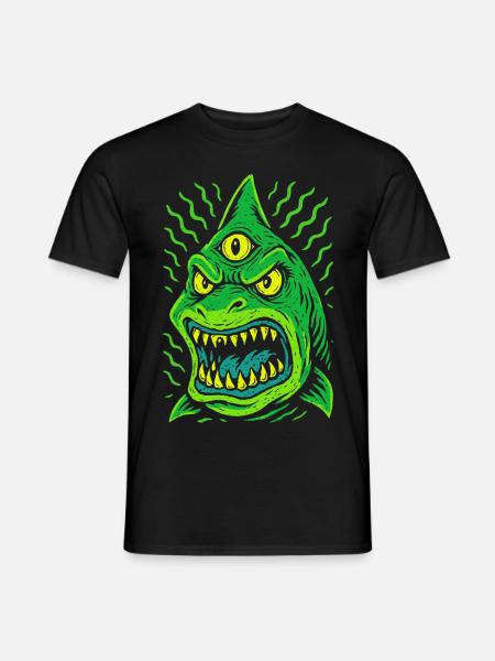 Three-eyed neon shark with fangs - Men's T-Shirt - black
