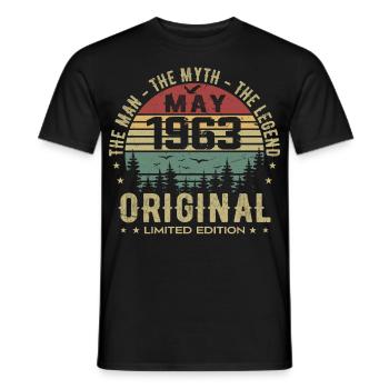 May 1963 62nd Anniversary Gift May 1963 May 1963 - Men's T-Shirt - black - Front - AI Model Male 178 light (178cm)