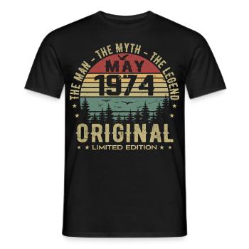 May 1974 51st Anniversary Gift May 1974 May 1974 - Men's T-Shirt - black - Front - AI Model Male 178 light (178cm)
