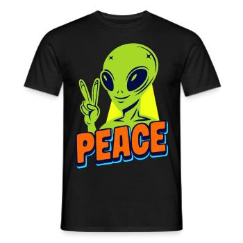 Funny green Alien with Peace sign Space - Männer T-Shirt - Schwarz - Vorne - AI Model Male 178 light (178cm)