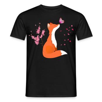 Fox Animal Fuchs mit Blumen und Schmetterling - Männer T-Shirt - Schwarz - Vorne - AI Model Male 178 light (178cm)