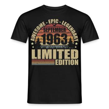 1963 September 1963 Anniversary September 1963 - Men's T-Shirt - black - Front - AI Model Male 178 light (178cm)