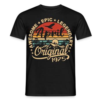 April 1975 Birthday Gift, Born in April 1975 - Men's T-Shirt - black - Front - AI Model Male 178 light (178cm)