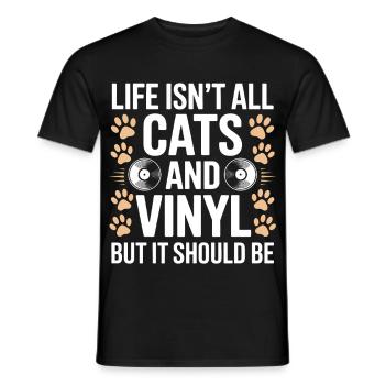 Vinyl Spruch Katzen Schallplatte Vinyl Geschenk - Männer T-Shirt - Schwarz - Vorne - AI Model Male 178 light (178cm)