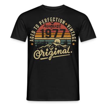 Anniversaire 1977 Millésime Août 1977 Cadeau 1977 - T-shirt homme - noir - Devant - AI Model Male 178 light (178cm)