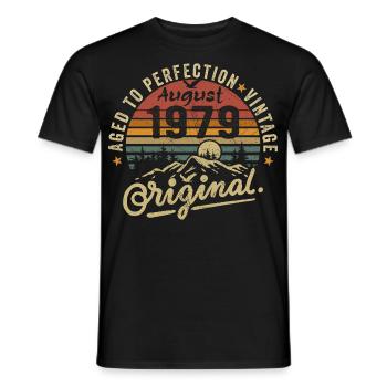 Anniversaire 1979 Millésime Août 1979 Cadeau 1979 - T-shirt homme - noir - Devant - AI Model Male 178 light (178cm)