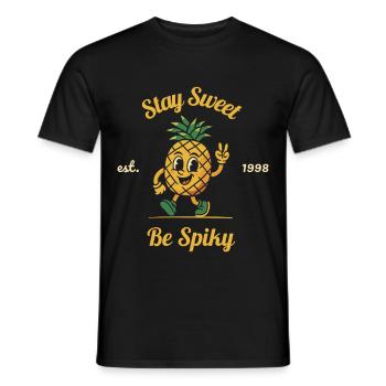 Ananas Retro T-Shirt – Stay Sweet Be Spiky - Männer T-Shirt - Schwarz - Vorne - AI Model Male 178 light (178cm)